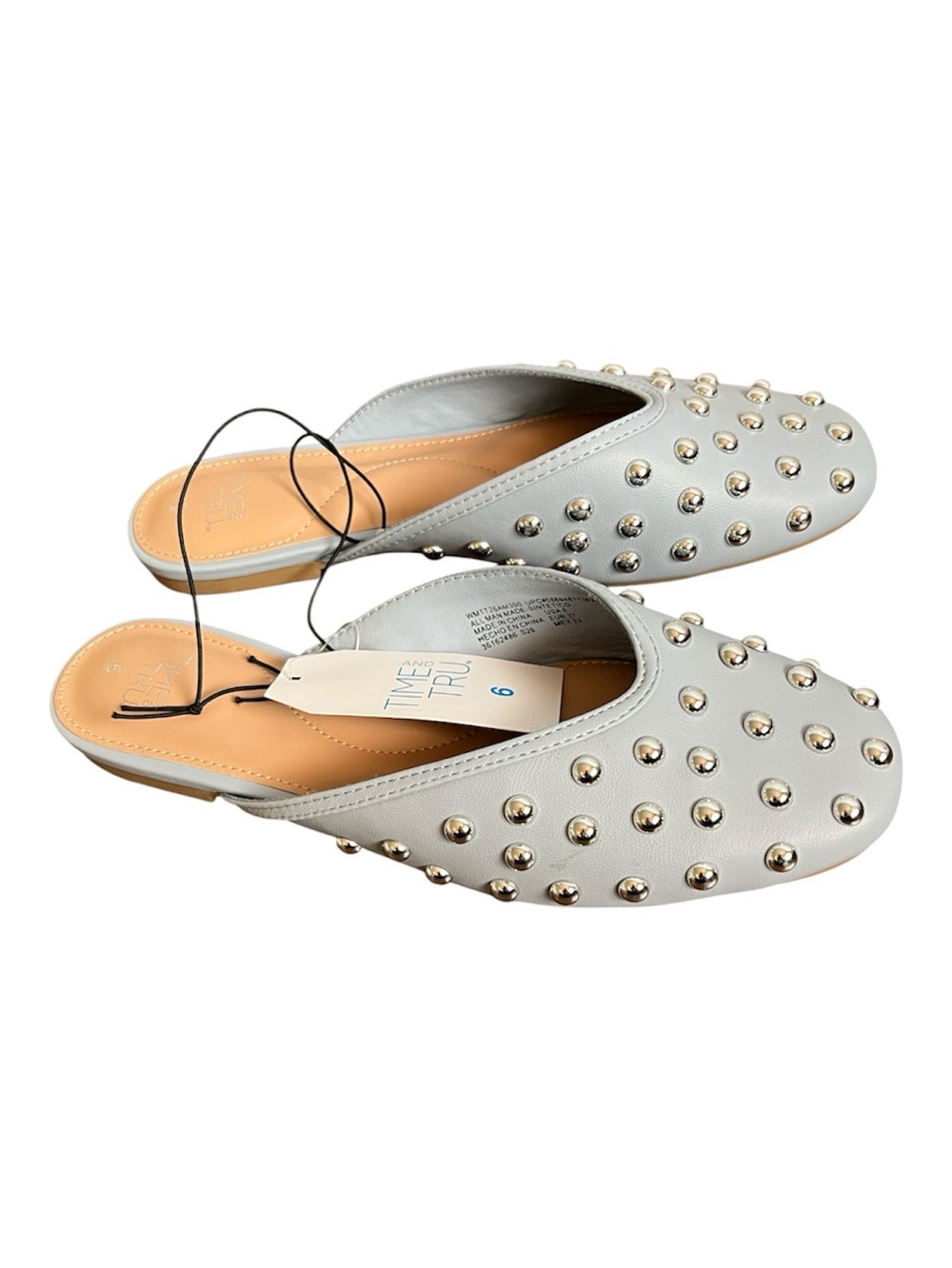 Time and Tru Silver-Stud Light blue Gray Backless Mule Slides